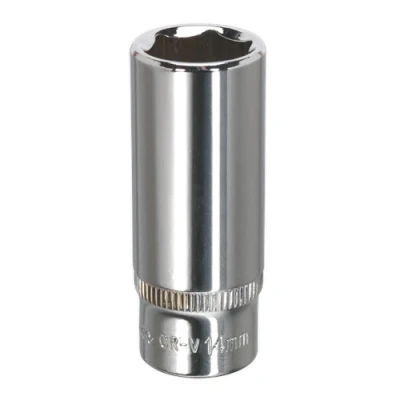 Image of Sealey Premier WallDrive® Socket 14mm Deep 1/4&quot;Sq Drive Fully Polished