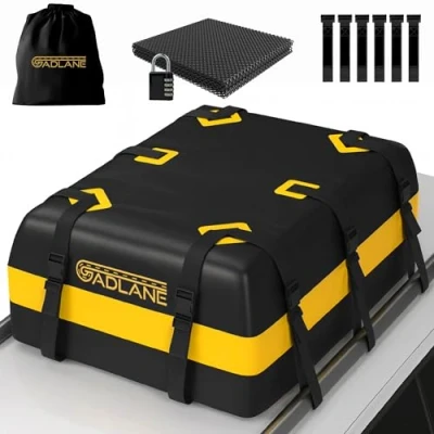 Image of GADLANE Car Roof Bag 20 Cubic Feet Waterproof Box For Cars with/without Rack, Anti Slip Mat, 6 Sturdy Door Hooks, Combination Lock, Storage Bag, Durable 820D Material Travel (Yellow)