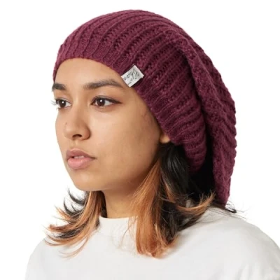 Image of Oversized Winter Slouchy Knit Beanie Mens Warm Wool Autumn Hat Womens Slouch Dreadlock Cap Large Big Heads Burgundy