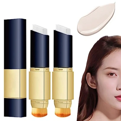 Image of Double Sided Concealer with Brush, 2 In 1 White Foundation Stick, Makeup Brushes, Korean Brush Stick (2x Ivory)