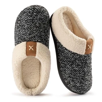 Image of ULTRAIDEAS Ladies&#039; Cozy Memory Foam Slippers Fuzzy Wool Like Plush Fleece Lined House Shoes w/Indoor, Outdoor Anti Skid Rubber Sole(Grey, 5 6 UK)
