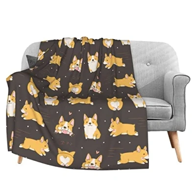 Image of FeHuew Janpanese Dogs Shiba Inu Flannel Fleece Throw Blanket 50x60 inch Living Room/Bedroom/Sofa Couch Warm Soft Bed for Kids Adults