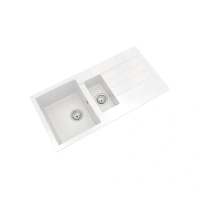 Image of 101cm Kitchen 1.5 Bowl Composite Inset Sink with Overflow &amp; Drainer Matt White