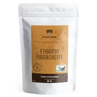 Image of Ethiopia Yirgacheffe Coffee Beans 227g Medium Roast Strength 3 For All Machines Brown Bear Ethiopian Donation to Free The Bears 100% Arabica