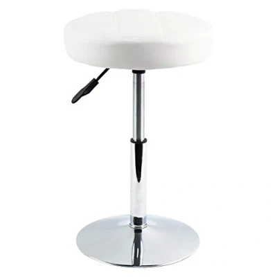 Image of FURWOO Round PU Leather Salon Massage Chair Adjustable Swivel Stool Work Barber Shop Beauty Nail Low Bar Checkered Cushion Small(White)