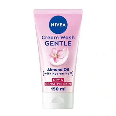 Image of NIVEA Gentle Face Cream Wash (150ml), Cleanser with Almond Oil and Hydramine Gently Cleanses for Smooth, Healthy Skin, Dry Sensitive Skin