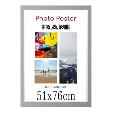 Image of Silver 51x 76 cm Poster Frames Large MDF Wooden 51x76cm Both Ways Wall Hanging Gallery Living Room Picture Frame With Styrene Shatterproof Perspex Sheets
