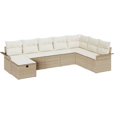 Image of Vidaxl 8 Piece Garden Sofa Set with Cushions Beige Poly Rattan