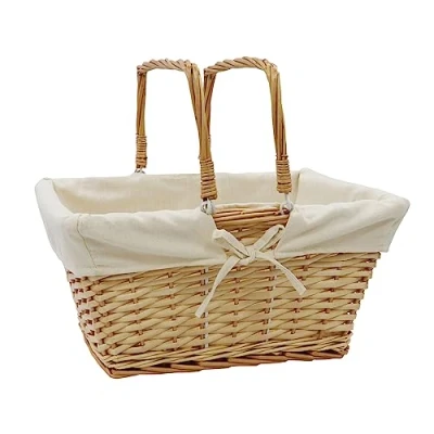 Image of JVL Hand Woven Acacia Rectangular Willow Shopping Basket with Handles, Honey Finish