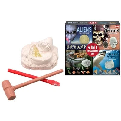 Image of KandyToys 4 in 1 Excavation Kit Kids Digging Set Aliens Pirates Sharks Dinosaurs Gift
