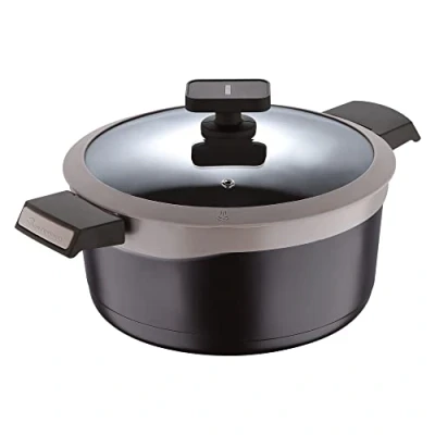 Image of MasterPro Casserole with Glass Lid, 4.5l Gastro Induction Cast Aluminium Pot, Professional Quality, Titanium Non Stick Coating, Ovenproof