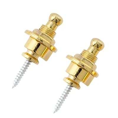 Image of Musiclily Metal Round Head Guitar Locking Strap Locks and Buttons Schaller Style Security Straplocks for Electric Acoustic or Bass,Gold (Set of 2)