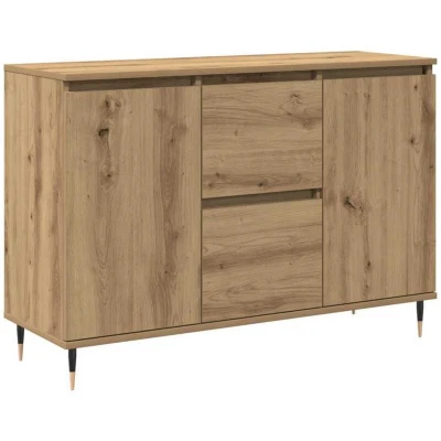 Image of vidaXL artisan oak sideboard dining/living room cabinet particle board/oak veneer brown, modern, sleek, smooth closing