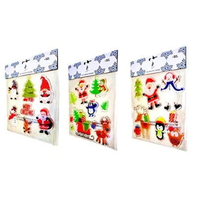 Image of Showpiece Puzzles CHRISTMAS GEL WINDOW STICKERS Removable No Mess 5 Designs Sets of 3 Packs (20cm x 20cm Mixed One)
