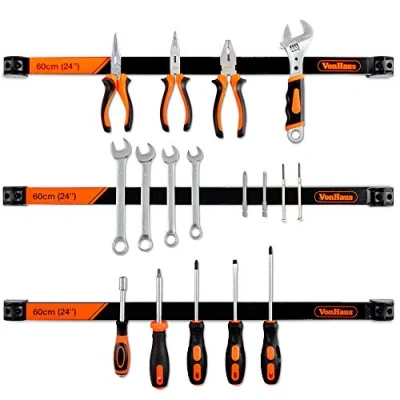 Image of VonHaus Magnetic Tool Holders Strip 3 x 60cm / 24, Includes Removable Dividers Space Saving &amp; Strong Holder Wall Mounted Strips for Storage