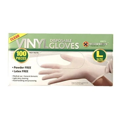 Image of Disposable Vinyl Gloves. Powder Free. 100 Packed. Food, Cleaning. Large