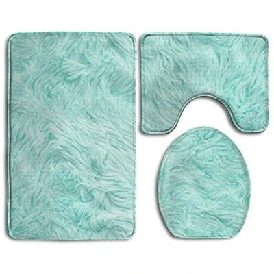 Image of RedBeans Bath Mat,3 Piece Bathroom Rug Set,Mint Green Non Slip Toilet Seat Cover Set,Large Contour Mat,Lid For Men/Women