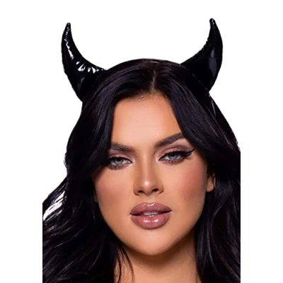 Image of Leg Avenue A2911 00122 Devil Horns, O/S, Adult Costumes, Women, Black Vinyl, One Size