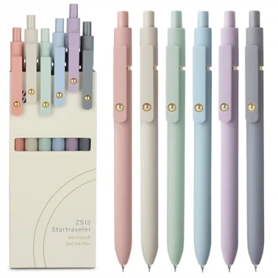 Image of FIOVER Gel Pens, 6pcs 0.5mm Fine Point Black Ink Smooth Writing Pens for Journaling, Nurse Aesthetic Cute School Office Home Supplies, Gifts Women and Men (6Pcs Morandi Ink)