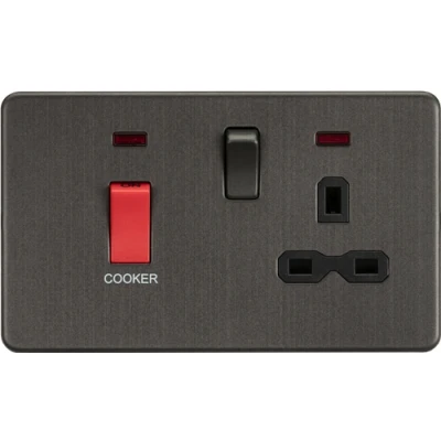 Image of KnightsBridge Screwless 45A DP switch and 13A switched socket with neons Smoked Bronze