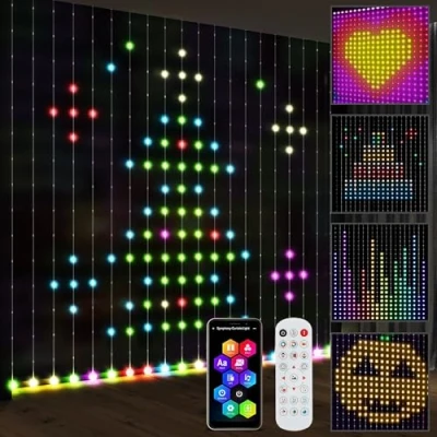 Image of HOMCOM LED Curtain Lights, Smart Fairy Lights Plug in, Colour Changing Wall with Remote, Dynamic DIY Hanging Window String for Bedroom Living Room Decor, 3x3(m), 400 RGBIC
