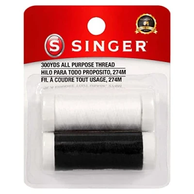 Image of SINGER 60450 Hand Sewing Polyester Thread, 150 Yards each, Black &amp; White