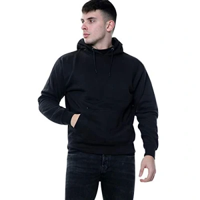 Image of True Face Mens Hoodie Pullover Classic Hooded Top Plain Ribbed Cuff Long Sleeve Sweatshirt Pull Over Hoody Black 1, X Large
