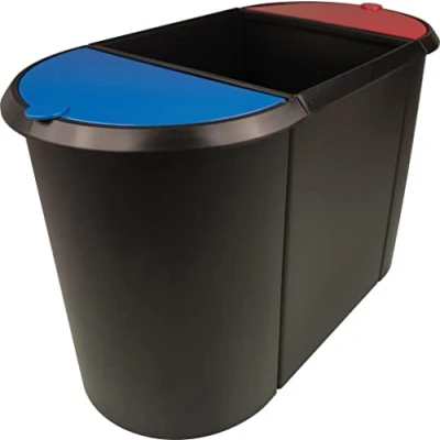 Image of Helit H6103597 Waste Paper Basket Trio System Large Container Black/Blue/Red