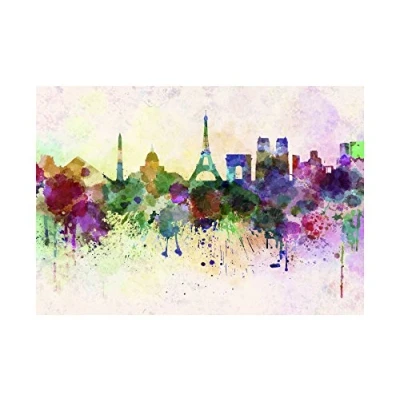 Image of Wee Blue Coo Painting Cityscape Paint Splash Skyline Paris Wall Art Print