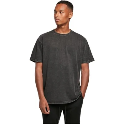 Image of Build Your Brand Men&#039;s Acid Washed Heavy Oversized Tee T Shirt, Black, S
