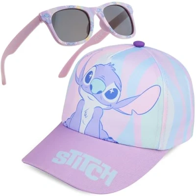 Image of Get Trend Disney Stitch Sunglasses Baseball Cap Set for Girls Breathable Adjustable Summer Sun Hat and UV400 Kids Travel Essentials (Lilac Stitch)