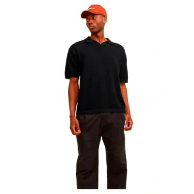 Image of JACK &amp; JONES Men&#039;s Jorlinen Knit Ss Polo Sn Shirt, Black, S