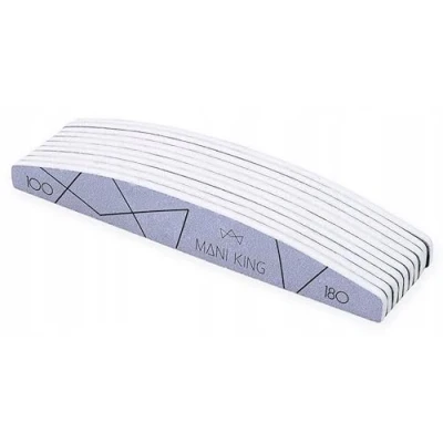 Image of MANI KING Nail File 100/180 Pack of 10 Half Moon Shape Coarse Double Sided Files for Gel Nails Various Grits and Shapes Professional Studios