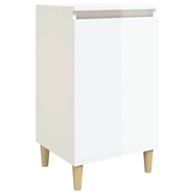 Image of vidaXL Bedside Cabinet High Gloss White, Engineered Wood Nightstand, 40x35x70 cm, Home Bedroom Furniture with Ample Storage Space