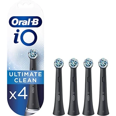 Image of Oral B iO Ultimate Clean Electric Toothbrush Head, Twisted &amp; Angled Bristles for Deeper Plaque Removal, Pack of 4 Heads, Black