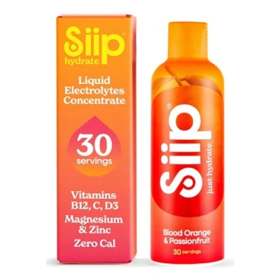 Image of Siip Hydrate Liquid Electrolytes &amp; Vitamins, Makes 30 Drinks, with Vitamin B12, C, D3, Magnesium, Zinc, Blood Orange Passionfruit Flavour
