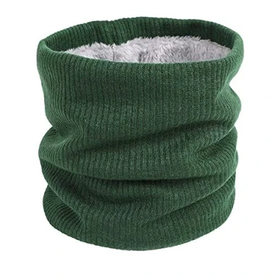 Image of Winter Neck Warmer Fleece Lined Infinity Scarf Thicken Windproof and Dust Skiing Circle for mens women Double Layer Lining Knit By London Scarfs (Green)