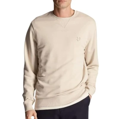 Image of Lyle &amp; Scott Mens Tonal Eagle Logo Cream Pull over Sweatshirt Size X Large