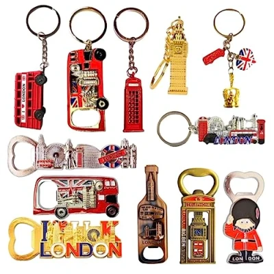 Image of 12 x I Love London Magnets Keyrings British England Key chain Union Jack Souvenirs Bottle Opener Fridge Magnet Keyholders Souvenir Gift
