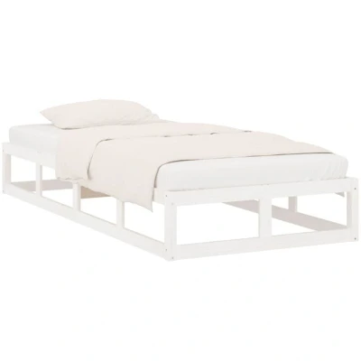 Image of vidaXL Bed Frame, 90x200 cm, Solid Pinewood with Plywood Slats, White Modern Single Classic Design for Comfortable Experience
