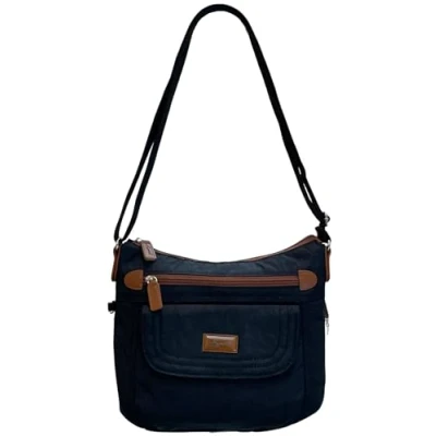 Image of Spirit Medium Crossbody Shoulder Water Resistant Lightweight Travel Multi Pocket Bag 5269 (Black/Tan)