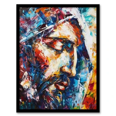 Image of Artery8 Jesus Face Portrait Religious Painting Living Room Artwork Framed Wall Art Print 18X24 Inch
