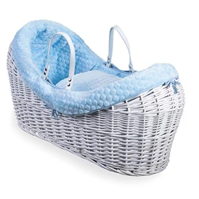 Image of Clair de Lune Marshmallow Wrapover White Wicker Noah Pod Integrated Hood Includes Handles, Coverlet, Padded Liner and Hypoallergenic Mattress Suitable from Birth 76 x 29 45 cm (Blue)