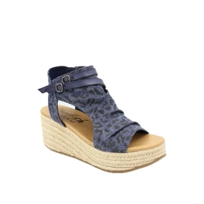Image of Blowfish Malibu Womens Lacey C Rope Wedge Sandal, Leopard Denim, UK 4