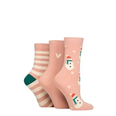 Image of Women&#039;s 3 Pair Caroline Gardner Christmas Patterned Cotton Socks Snowman 4 8