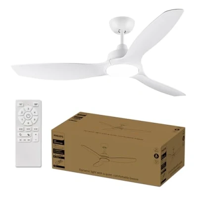 Image of Philips Fixed Blade Fan Ceiling, 3 Blades, big (52&quot;) 28W LED Light, DC Motor, Color Temperature Range (3000 K, 4300 6500 K) with Dimming Function, Remote Included