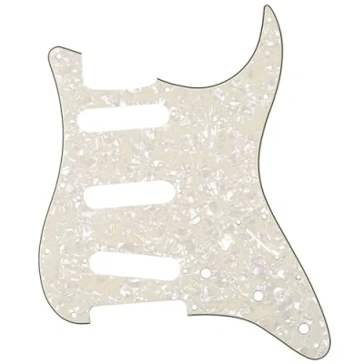 Image of Musiclily 11 Hole SSS Strat Pickguard Scratch Plate for Fender USA/Mexican Standard Stratocaster Modern Style Electric Guitar, 4Ply Parchment Pearl