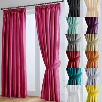 Image of John Aird Luxury Faux Silk Fully Lined Pencil Pleat Curtains With Matching Tie Backs (Fuchsia, 168cm Width x 183cm Drop (66&quot;x72&quot;)
