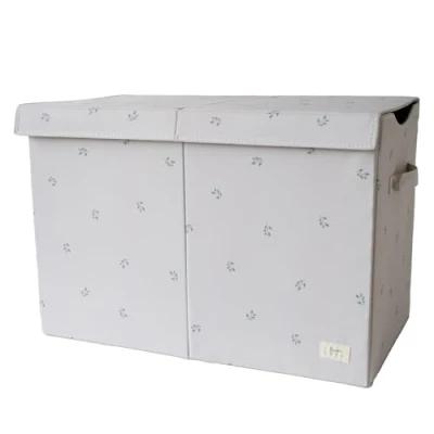 Image of 3 Sprouts Recycled Fabric Toy Chest Storage Box Extra Large Box, Sturdy Bins Kids Organizer for Bedroom Toybox Basket with Lid Kids, Toddlers, Boys, Girls Blueberry Taupe