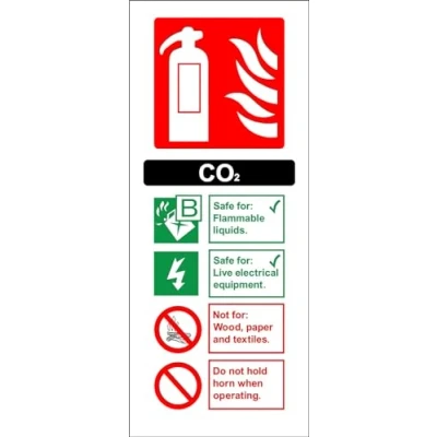 Image of KPCM Display ltd Fire Extinguisher Sign CO2 (Carbon Dioxide) Self Adhesive Sticker 200mm x 80mm Case (Pack of 10)